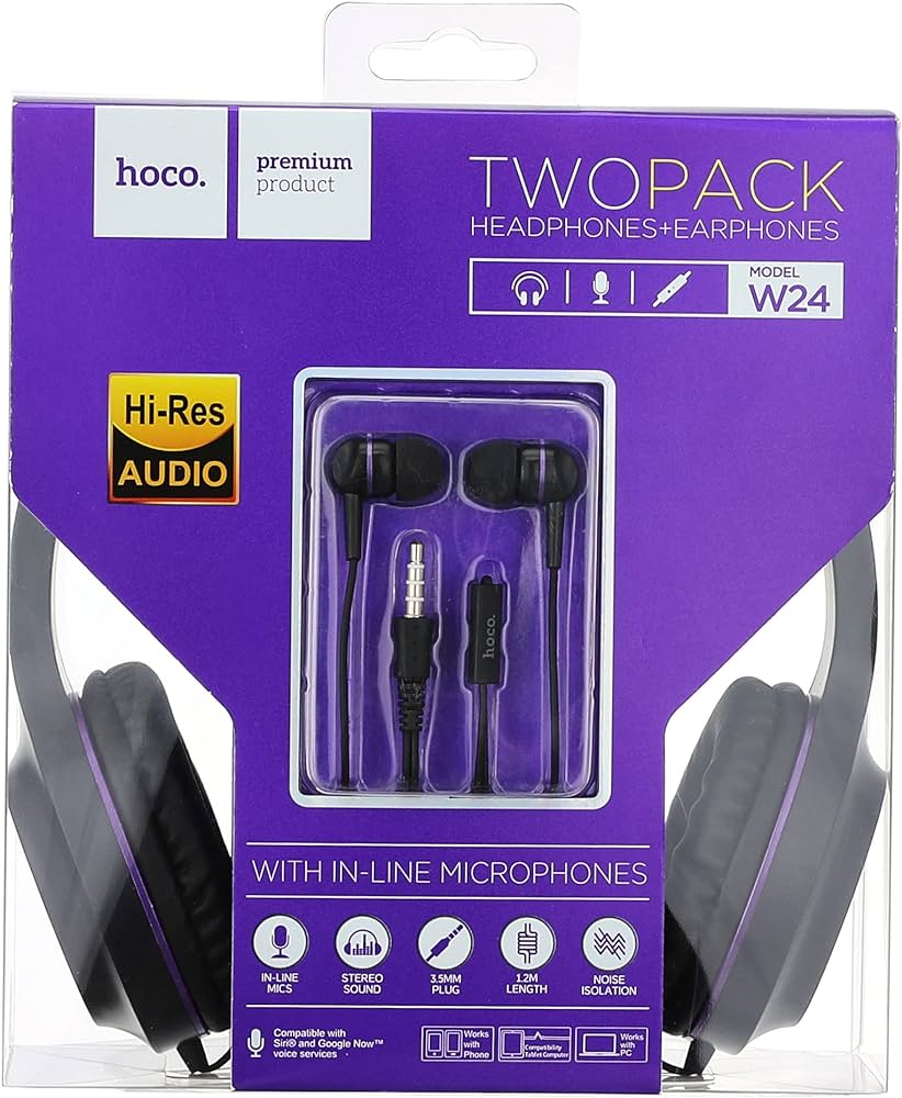 Hoco W24 Enlighten headphones with mic set purple